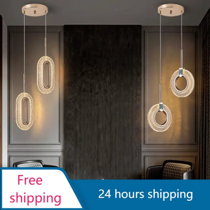 Modern gold and crystal oval bedside pendant light bedroom decor