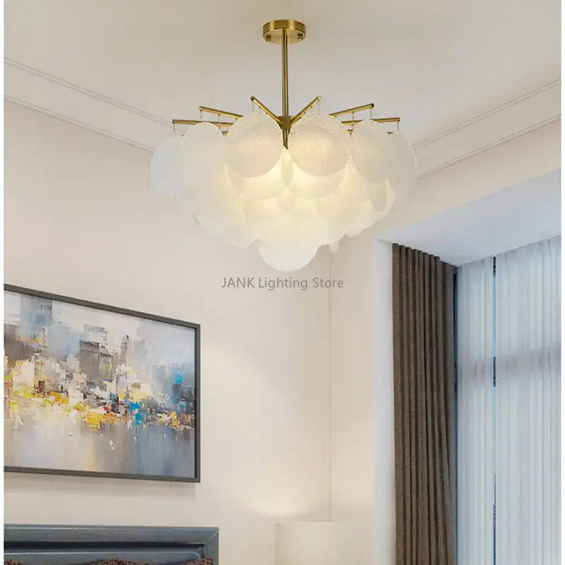 Modern gold and frosted glass led chandelier dining room light