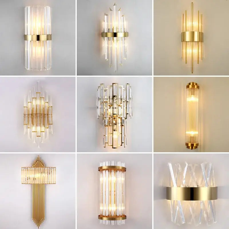 Modern gold and glass led wall lamps for bedroom