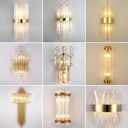 Modern gold and glass led wall lamps for bedroom