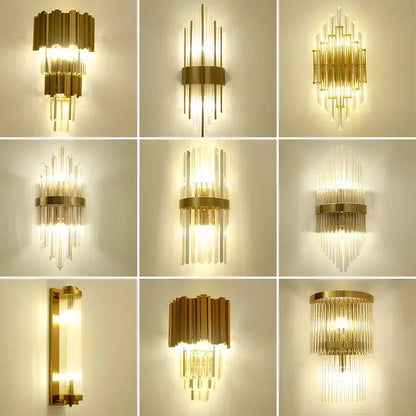 Modern gold and glass led wall lamps for bedroom