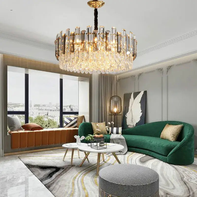 Modern gold and gray clear crystal pendant lamp living room luxury