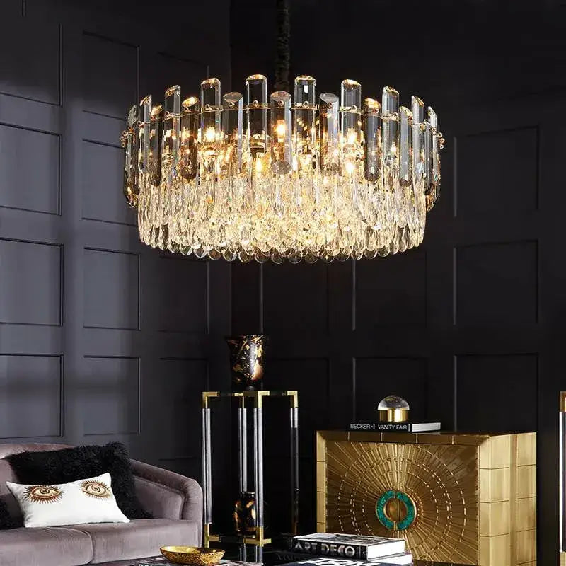 Modern gold and gray clear crystal pendant lamp living room luxury