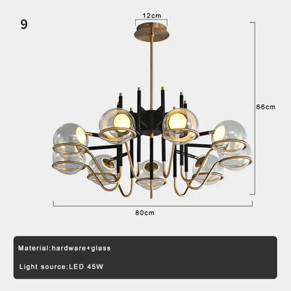 Modern gold and gray glass ceiling chandelier living room light