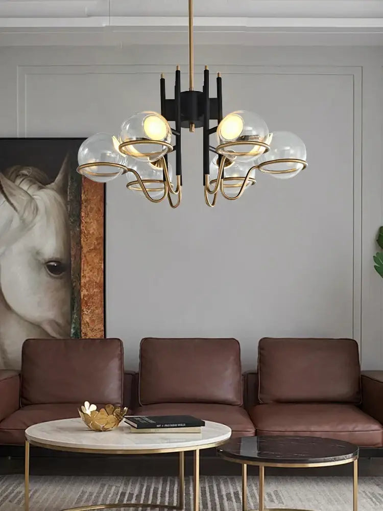 Modern gold and gray glass ceiling chandelier living room light