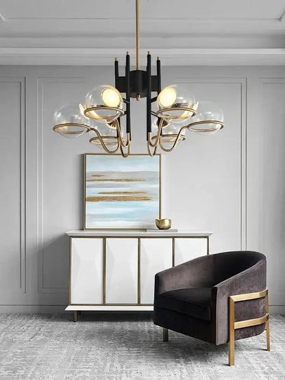 Modern gold and gray glass ceiling chandelier living room light