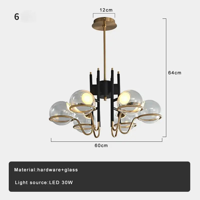 Modern gold and gray glass ceiling chandelier living room light