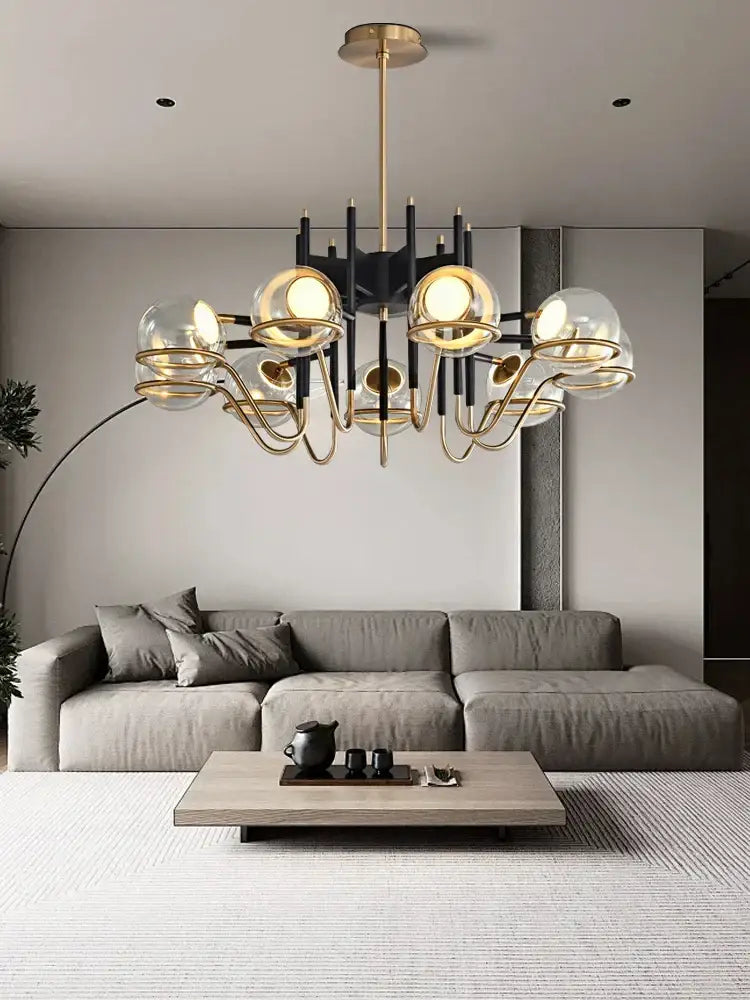 Modern gold and gray glass ceiling chandelier living room light