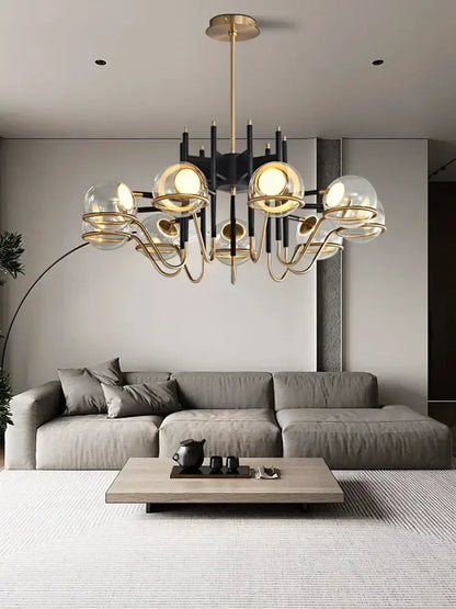 Modern gold and gray glass ceiling chandelier living room light