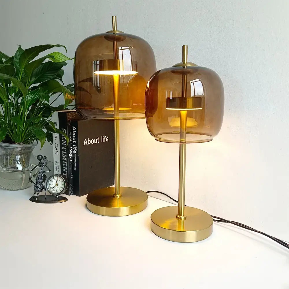 Modern gold and gray glass table lamp bedroom decor