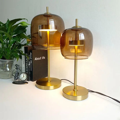 Modern gold and gray glass table lamp bedroom decor