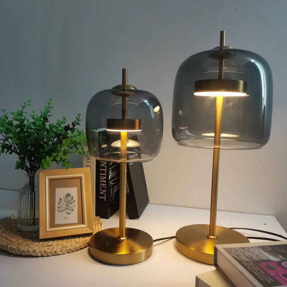 Modern gold and gray glass table lamp bedroom decor