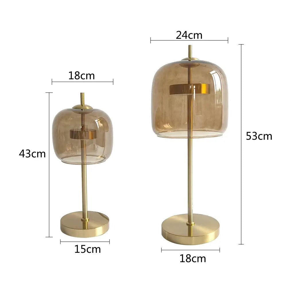 Modern gold and gray glass table lamp set for bedroom