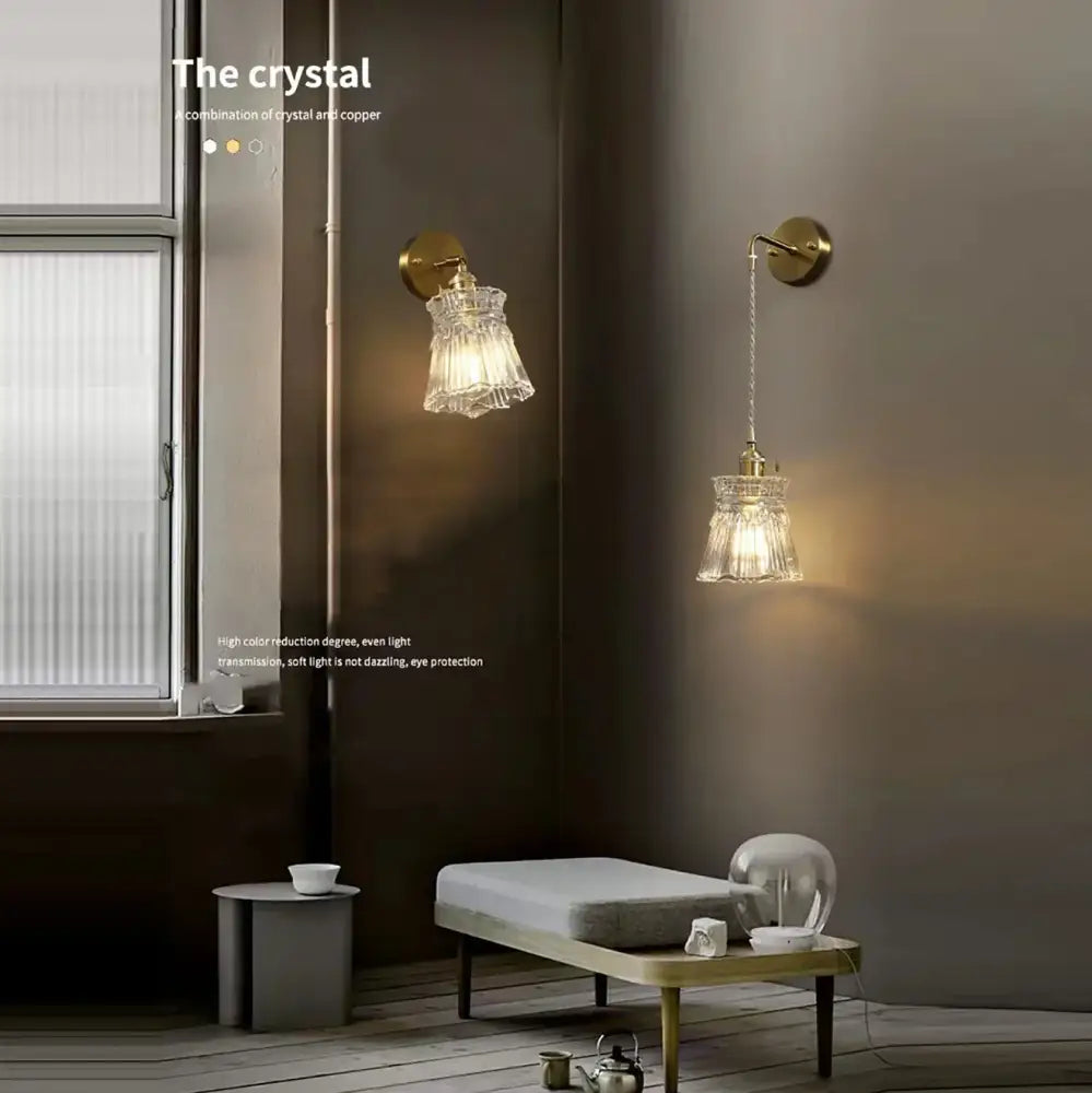Modern gold and gray glass wall lamp living room leaf sconce