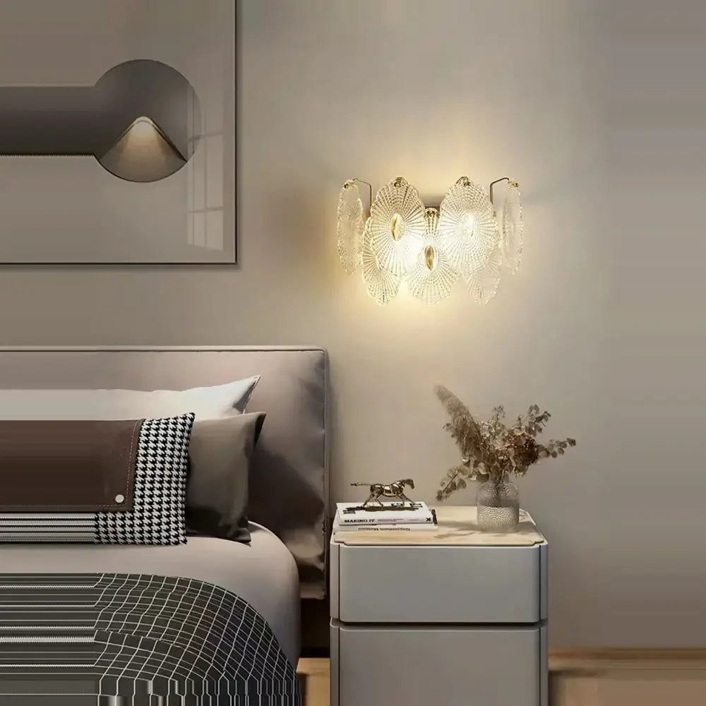 Modern gold and gray glass wall lamp living room leaf sconce