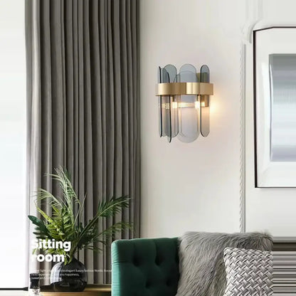 Modern gold and gray glass wall lamp living room leaf sconce