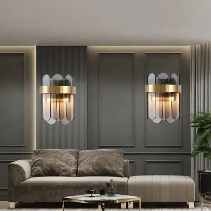 Modern gold and gray glass wall lamp living room leaf sconce