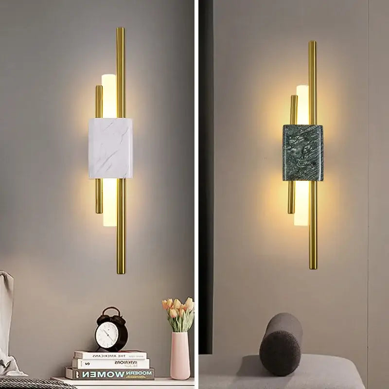 Modern gold and green marble wall lamp bedroom sconce