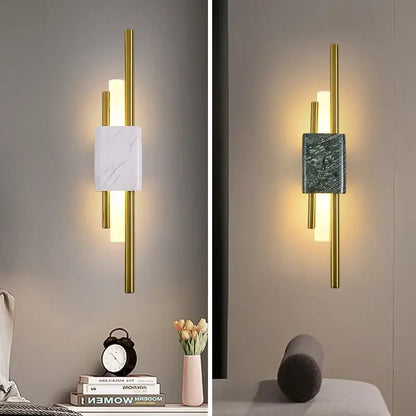 Modern gold and green marble wall lamp bedroom sconce