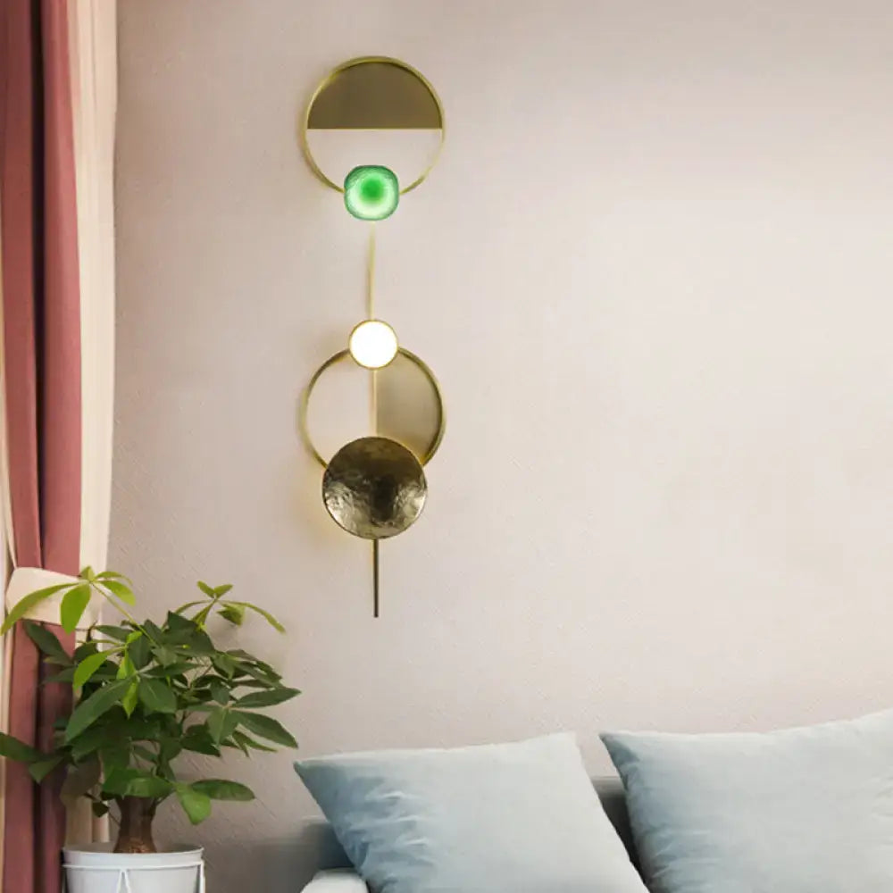 Modern gold and green orbit wall sconce bedroom wall lamp