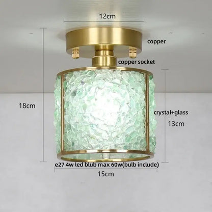 Modern gold and pale green glass mosaic ceiling light bedroom
