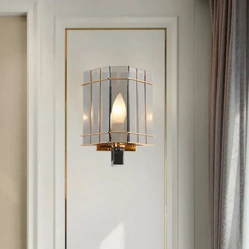 Modern gold and smoke gray glass triangle sconce bedroom wall lamp