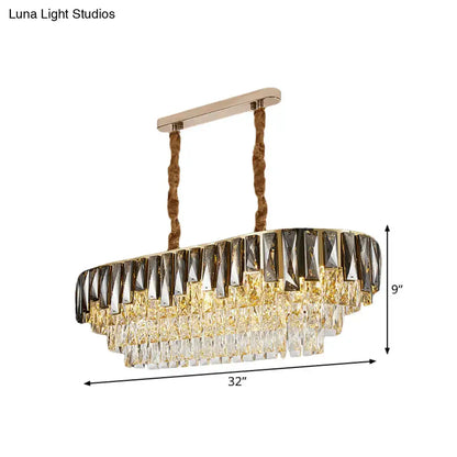 Modern gold and smoke grey crystal island light dining room chandelier