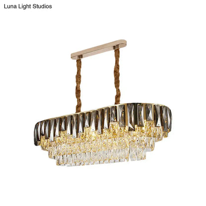 Modern gold and smoke grey crystal island light dining room chandelier