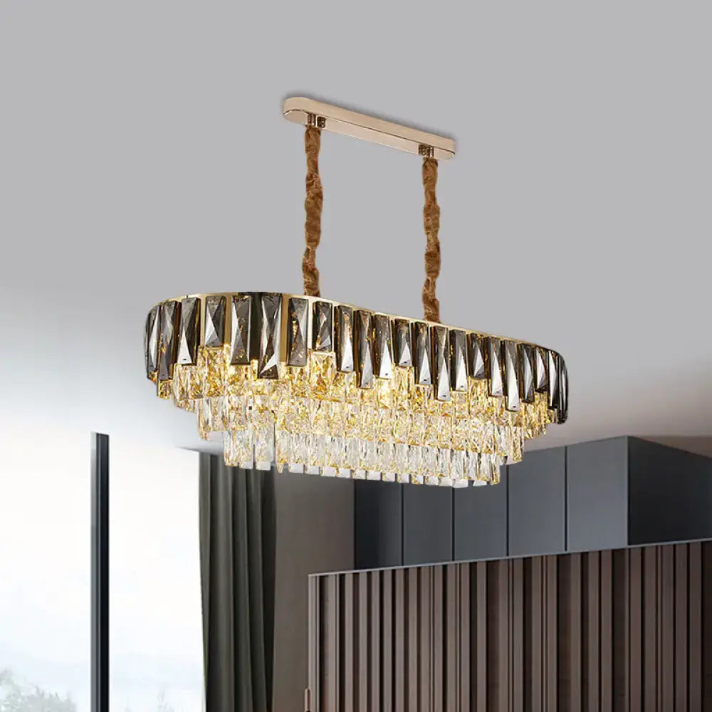 Modern gold and smoke grey crystal island light dining room chandelier