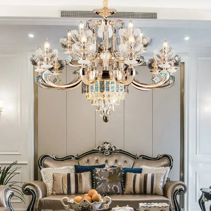 Modern gold and teal crystal candle chandelier living room light