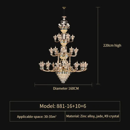 Modern gold and teal crystal candle chandelier living room light