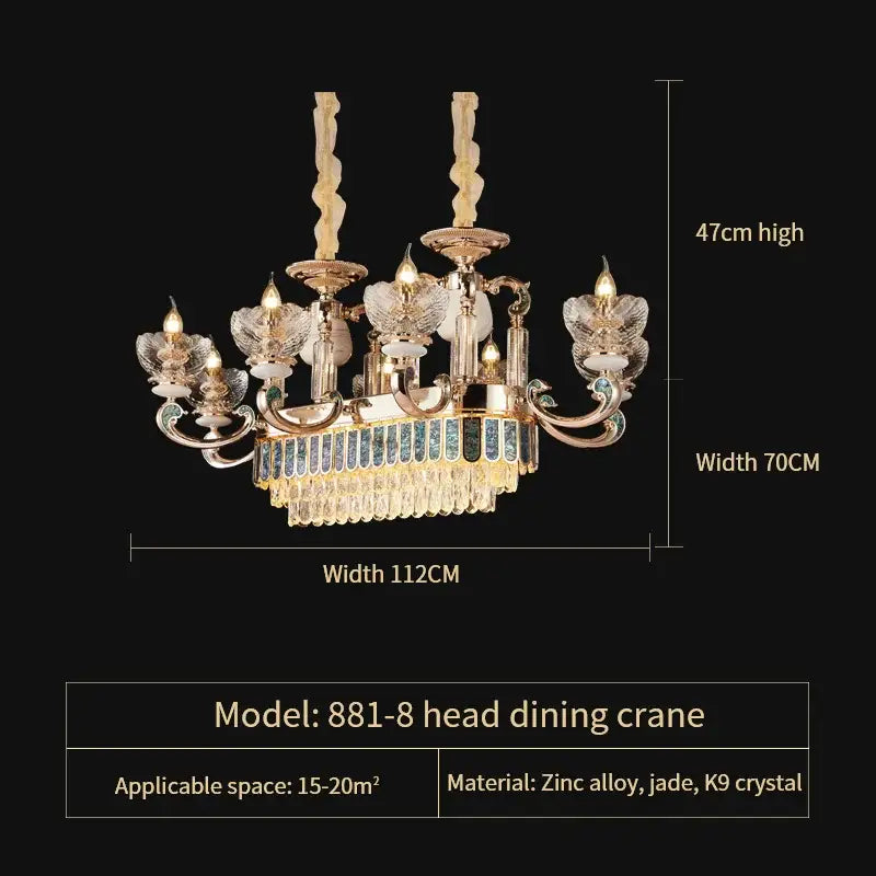 Modern gold and teal crystal candle chandelier living room light