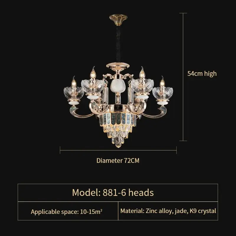 Modern gold and teal crystal candle chandelier living room light