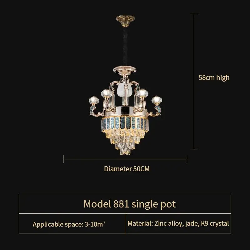 Modern gold and teal crystal candle chandelier living room light