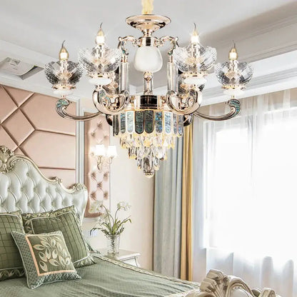 Modern gold and teal crystal candle chandelier living room light