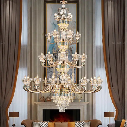 Modern gold and teal crystal candle chandelier living room light