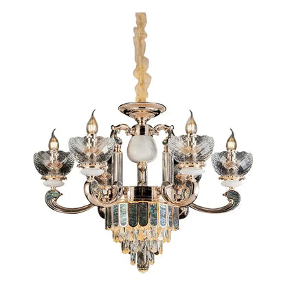 Modern gold and teal crystal candle chandelier living room light