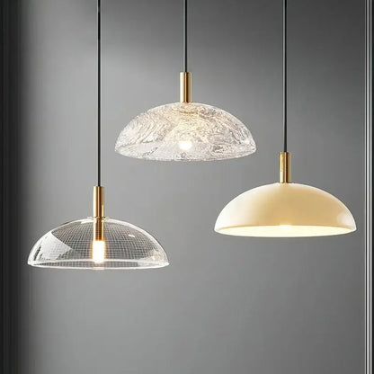 Modern gold and textured glass pendant light for kitchen dining room
