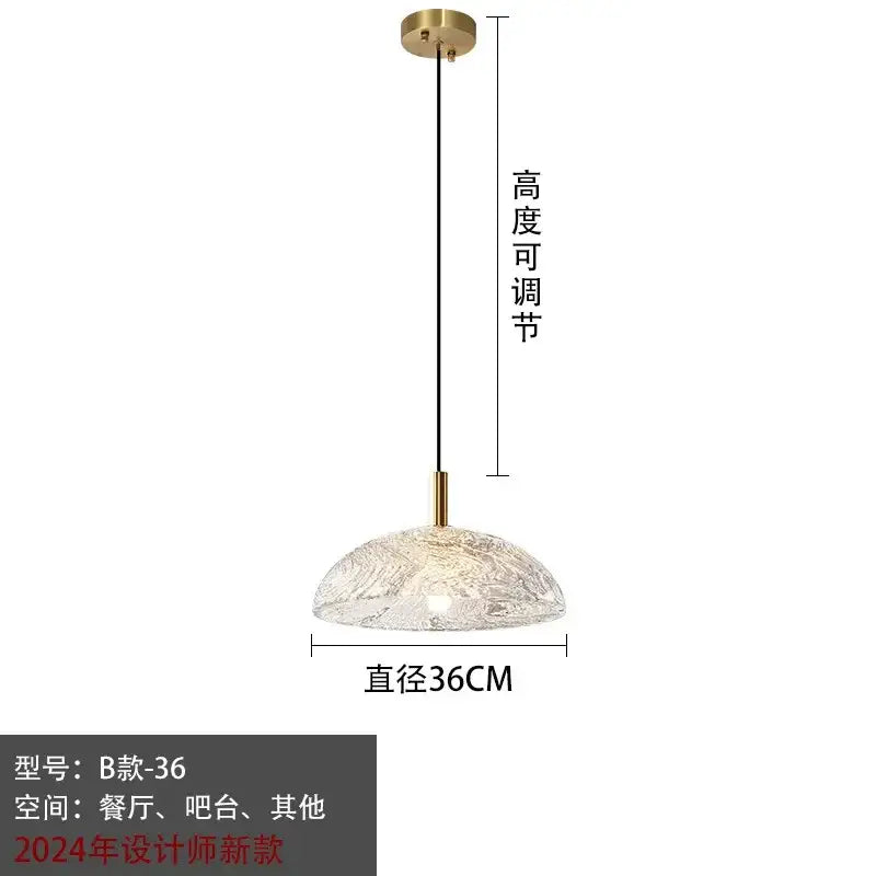 Modern gold and textured glass pendant light for kitchen dining room