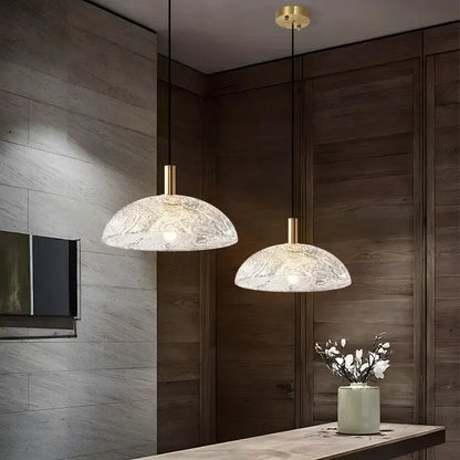 Modern gold and textured glass pendant light for kitchen dining room