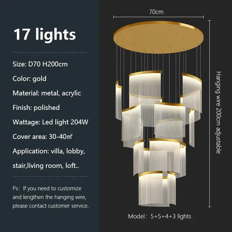 Modern gold and white acrylic led chandelier living room