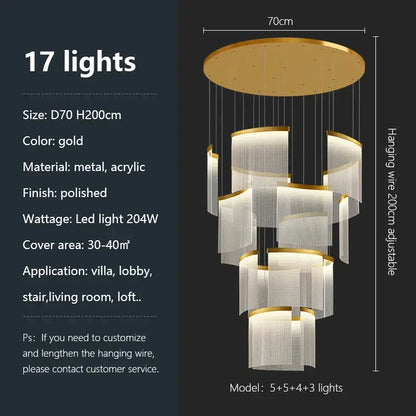 Modern gold and white acrylic led chandelier living room
