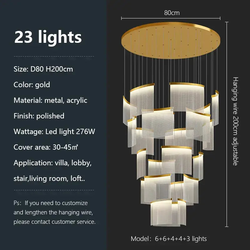Modern gold and white acrylic led chandelier living room