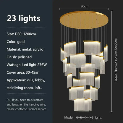 Modern gold and white acrylic led chandelier living room