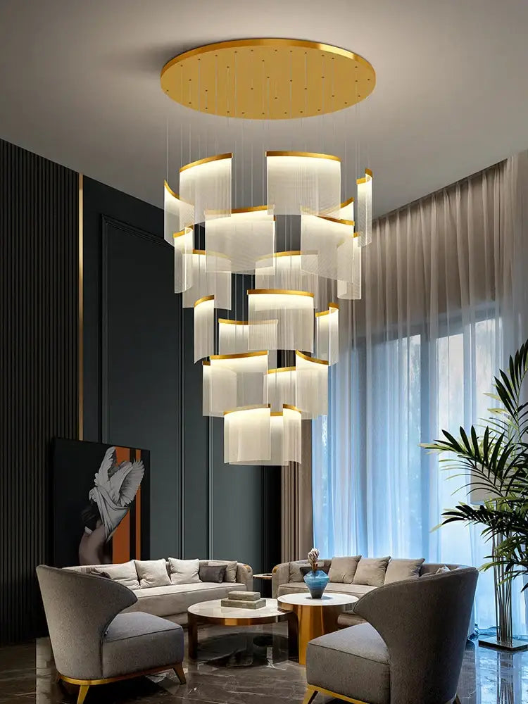 Modern gold and white acrylic led chandelier living room