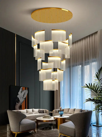 Modern gold and white acrylic led chandelier living room