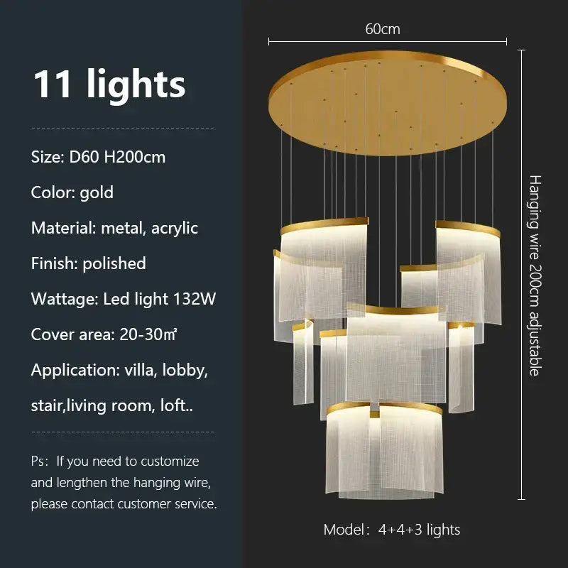 Modern gold and white acrylic led chandelier living room