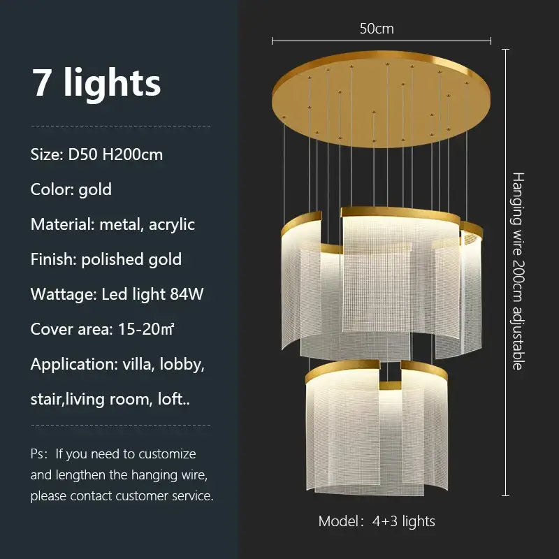 Modern gold and white acrylic led chandelier living room