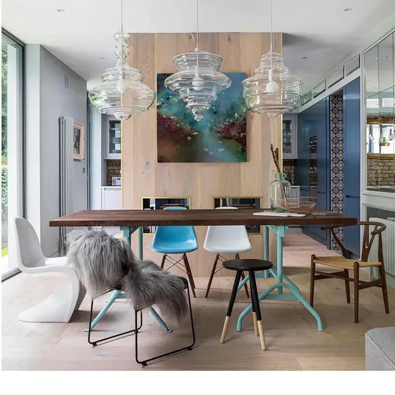 Modern gold and white glass chandelier dining room light