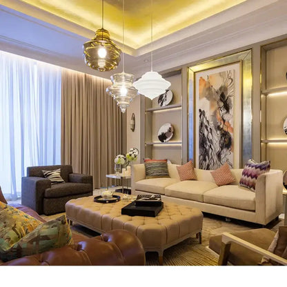 Modern gold and white glass chandelier dining room light